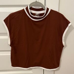 CALIA Rust Short Sleeve Crop Top with White Trim